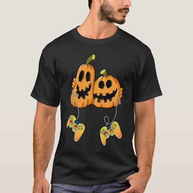 Camiseta Halloween Gamer Costume Scary Pumpkin Mens Boys Vi (Frente)