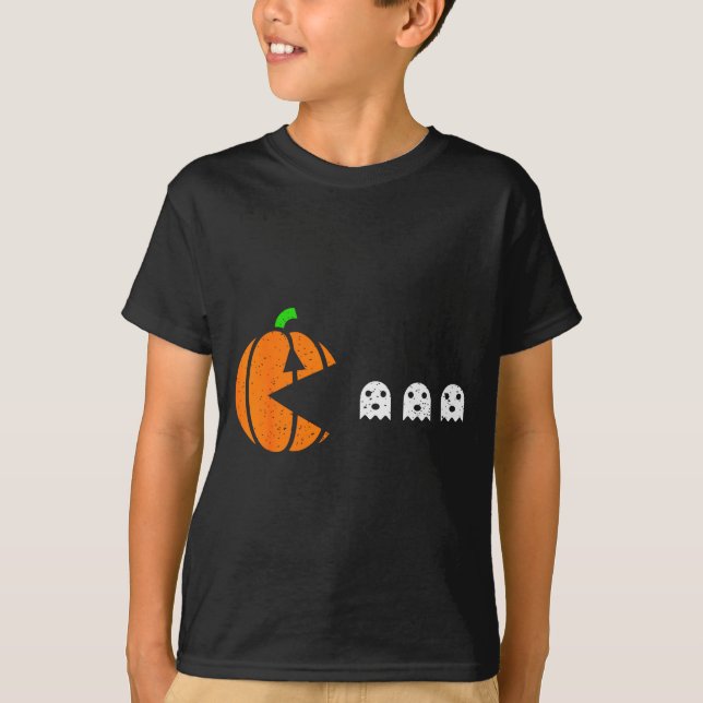 Camiseta Halloween Gamer Pumpkin Eating Ghost Costume Men B (Frente)