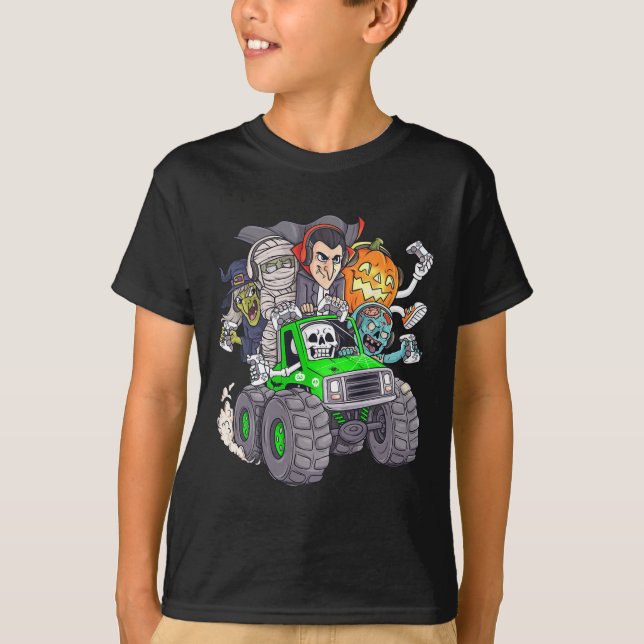 Camiseta Halloween Gamer Skeleton Zombie Monster Truck Boys (Frente)