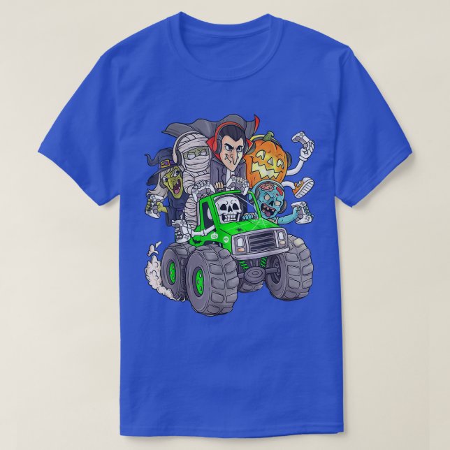 Camiseta Halloween Gamer Skeleton Zombie Monster Truck Boys (Frente do Design)