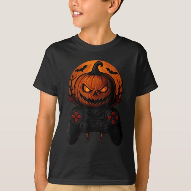 Camiseta Halloween Gaming Controller Soky Pumpkin Gamer Boy (Frente)