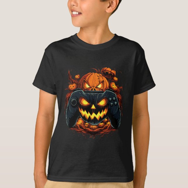 Camiseta Halloween Gaming Jack O Lanterna Pumpkin Face Asse (Frente)