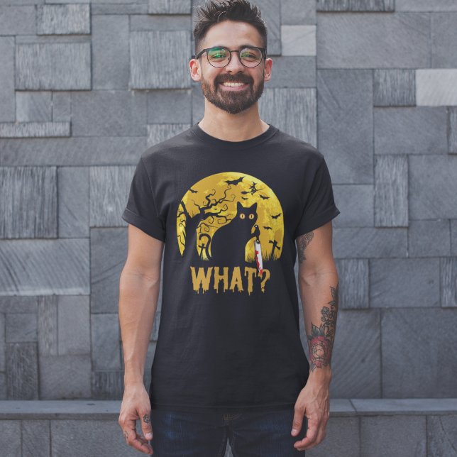 Camiseta Halloween Gato Negro What? (Criador carregado)