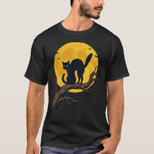 Camiseta Halloween - Gato Preto Vintage & Lua Chei