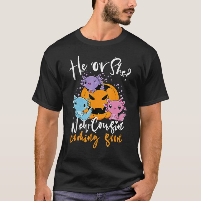 Camiseta Halloween Gender Reveal He Or She Cousin Coming Bo (Frente)