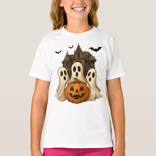 Camiseta Halloween Ghost and Pumpkin Cute Spooky T-Shirt (Frente)