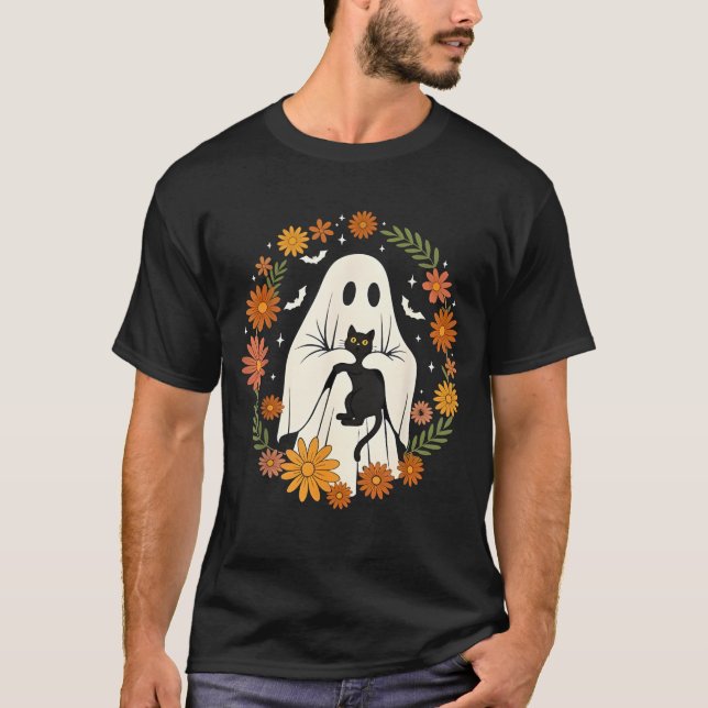 Camiseta Halloween Ghost Black Cat Cute Funny (Frente)