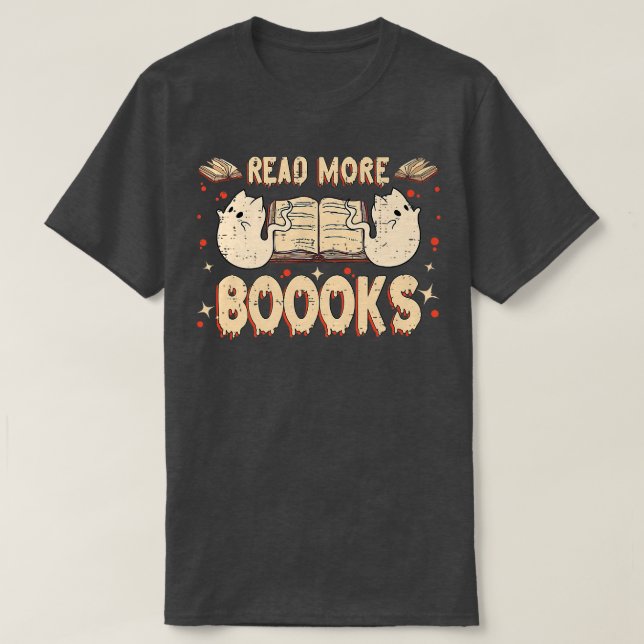 Camiseta Halloween Ghost Boo Books Leia Livros Bibliotecári (Frente do Design)