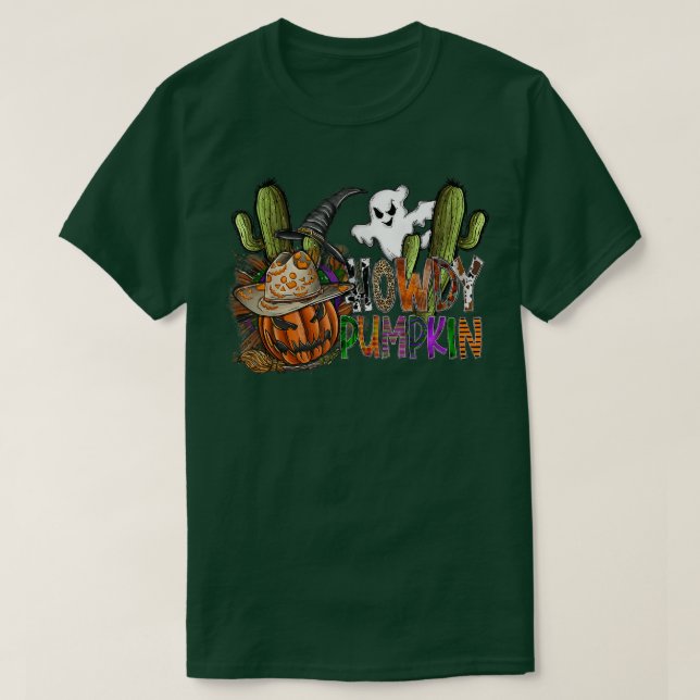 Camiseta Halloween Ghost Boo Howdy Spooky Season Western Co (Frente do Design)