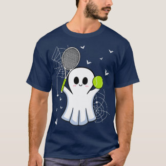 Camiseta Halloween Ghost Jogando O Jogo De Bola De Tênis Ra