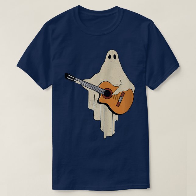 Camiseta Halloween Ghost Play Guitar Engraçado 1565 (Frente do Design)