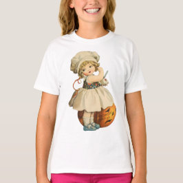 Camiseta Halloween Girl Carving Apple