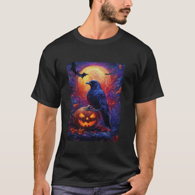 Camiseta Halloween Girls Design Boys Crow Pumpkin Hall (Frente)