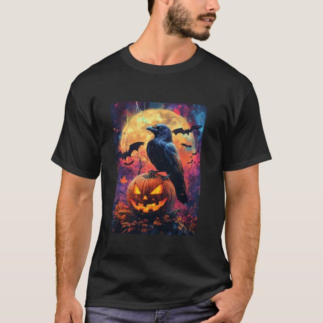 Camiseta Halloween Girls Design Boys Crow Pumpkin Hall (Frente)