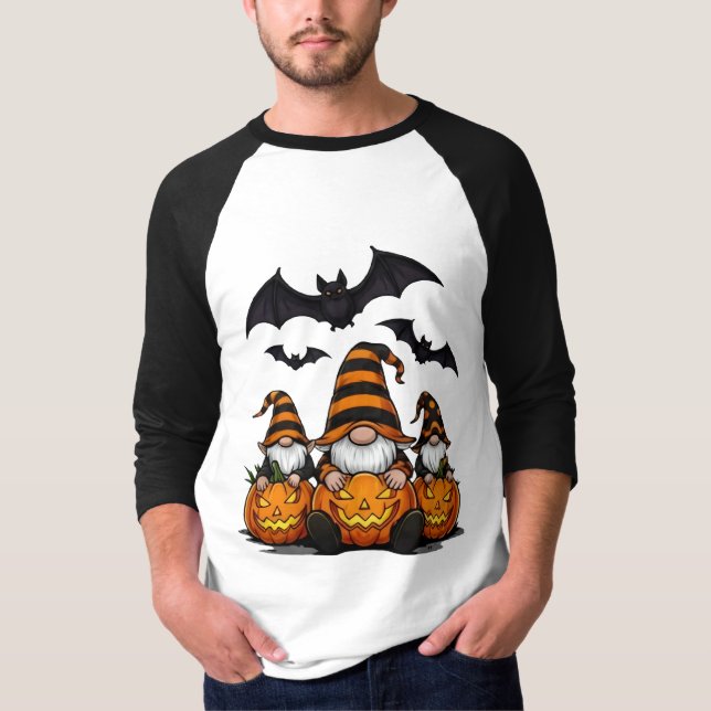 Camiseta Halloween Gnome 3/4 Sleeve Raglan T-Shirt (Frente)