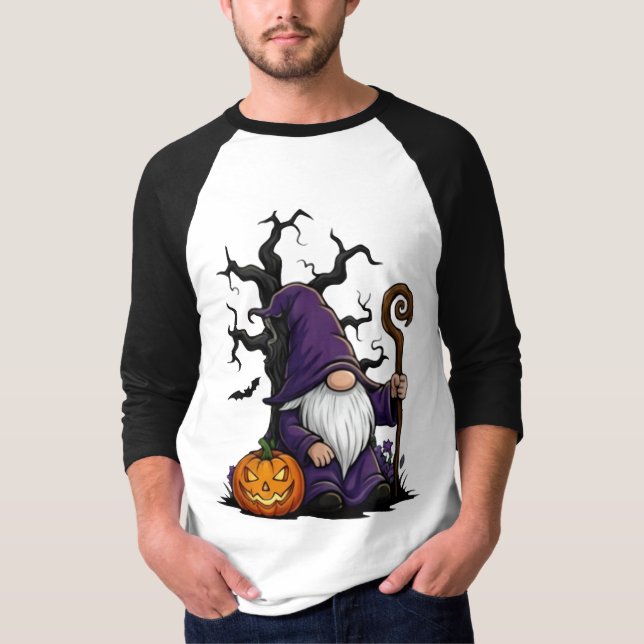 Camiseta Halloween Gnome 3/4 Sleeve Raglan T-Shirt (Frente)