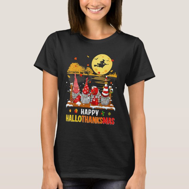 Camiseta Halloween Gnomes Happy HalloThanksMas Thanksgiving (Frente)