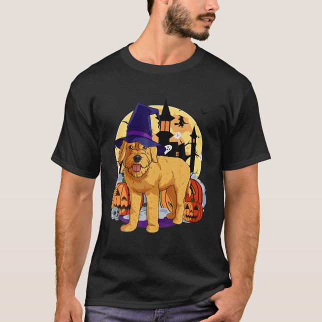 Camiseta Halloween Goldendoodle Pumpkin Witch Spooky Costum (Frente)