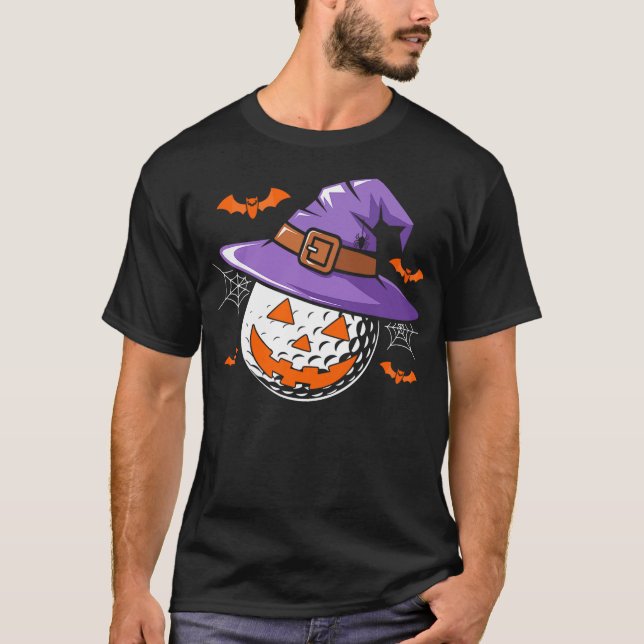 Camiseta Halloween Golf Ball Witch Hat Pumpkin Spooky Bat W (Frente)