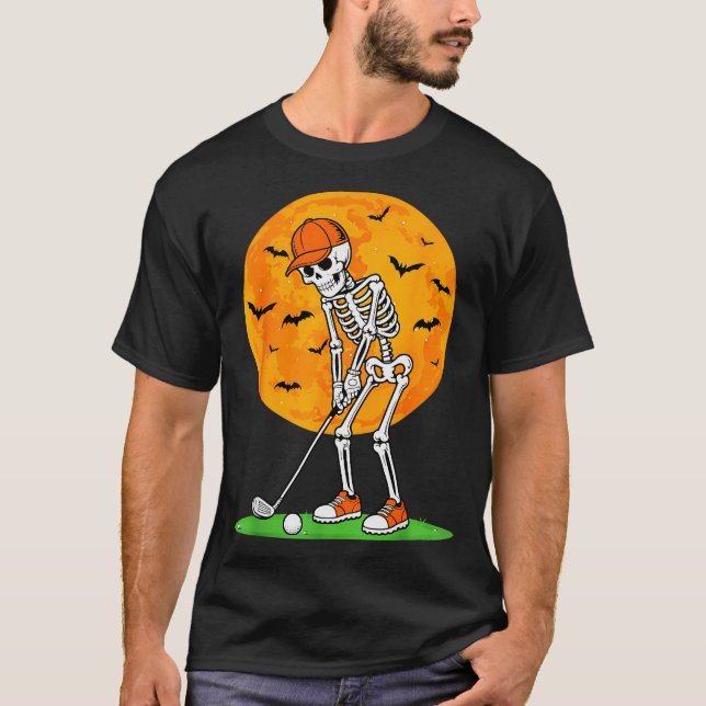 Camiseta Halloween Golf Skeleton Soky Golfer Halloween Golf (Frente)