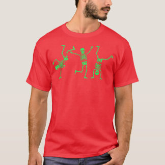Camiseta Halloween Green Skeletons Dançando Família de Meni