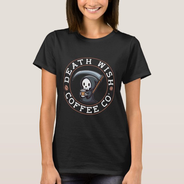 Camiseta Halloween Grim Reaper Bebendo Café Morte C (Frente)