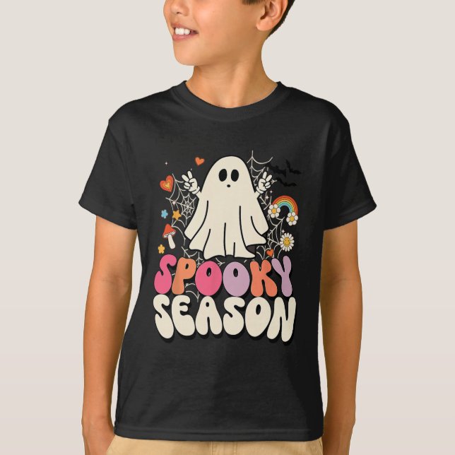 Camiseta Halloween Groovy Boo Ghost Spooky Mens Kids (Frente)