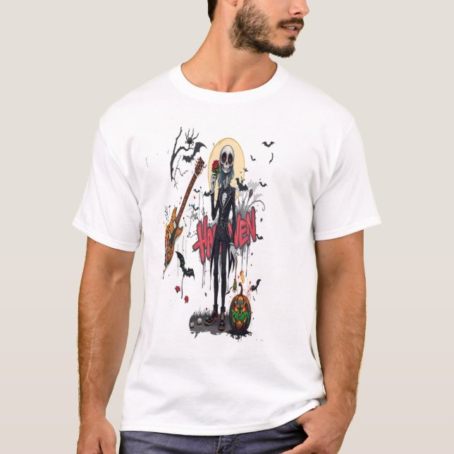 Camiseta halloween guitar graffiti art anime cool family  (Frente)