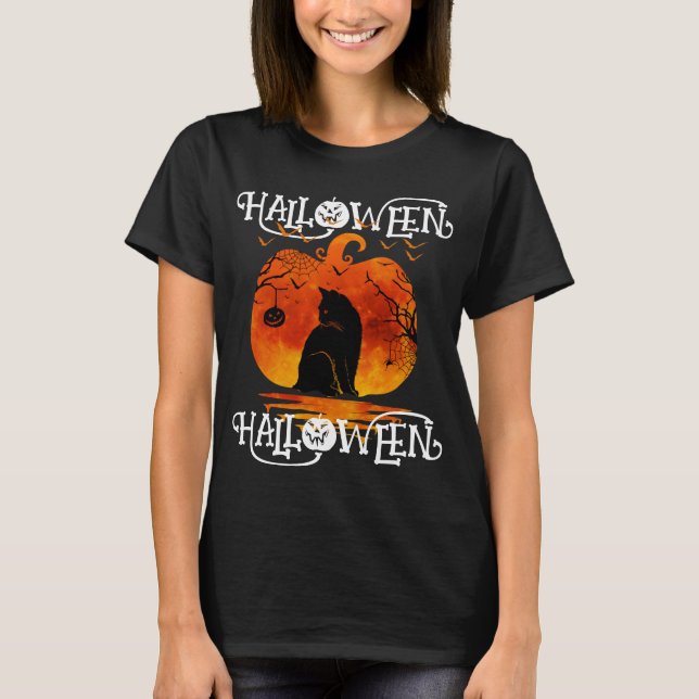 CAMISETA HALLOWEEN HALLOWEEN GATO ABÓBORA PRETA (Frente)