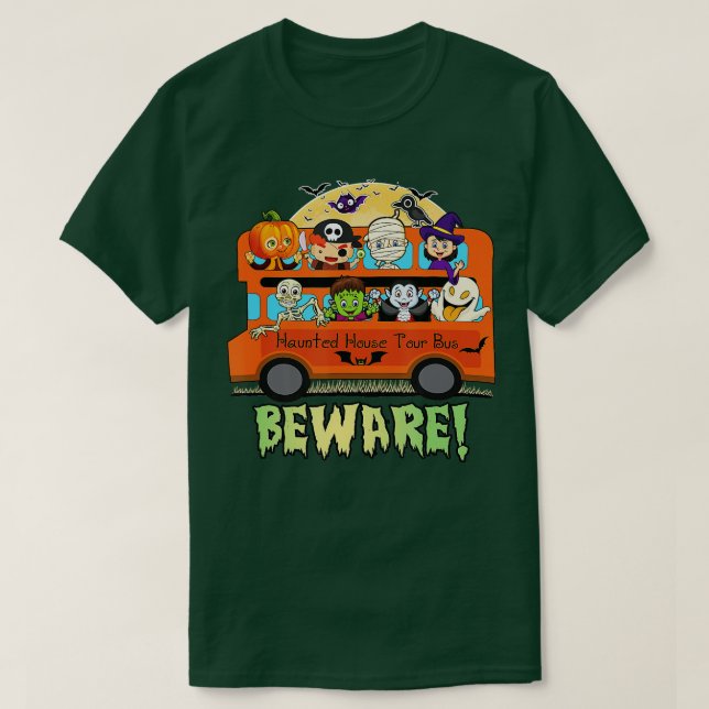 Camiseta Halloween Haunted House Tour Beware (Frente do Design)