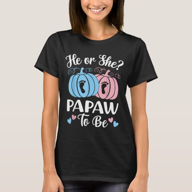Camiseta Halloween He Or She Papaw To Be Pumpkin Gender Rev (Frente)