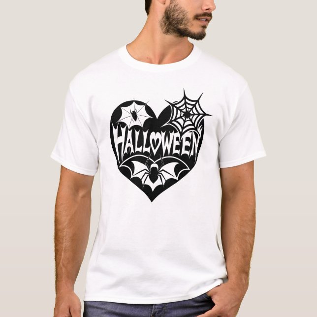 Camiseta Halloween Heart, Black Heart Shape, Spider Web (Frente)