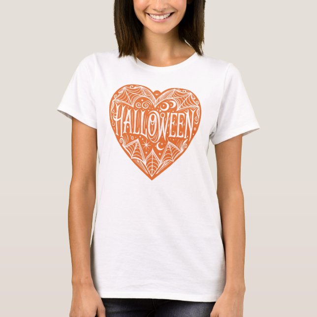 Camiseta Halloween Heart, Orange Heart Shape, Holiday (Frente)