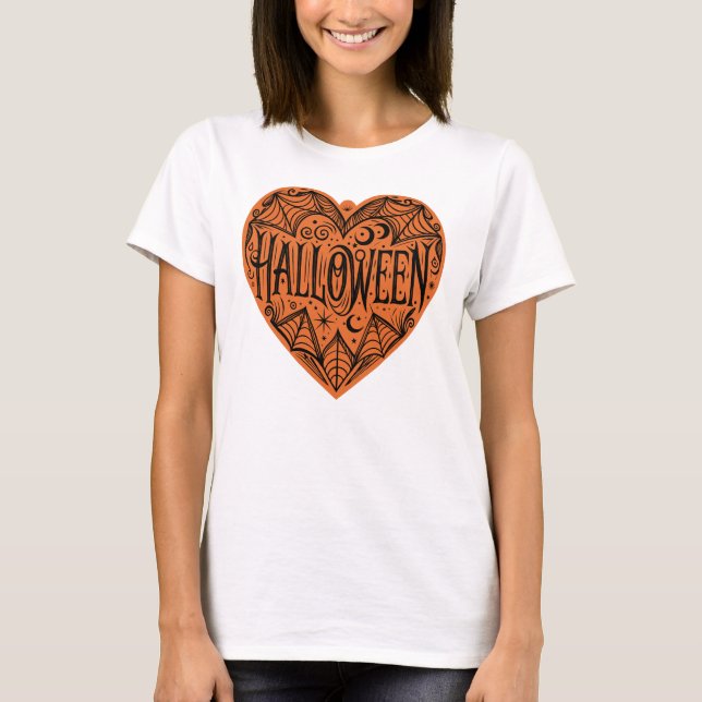 Camiseta Halloween Heart, Orange Heart Shape, Holiday (Frente)