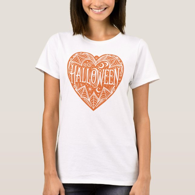Camiseta Halloween Heart, Orange Heart Shape, Holiday (Frente)