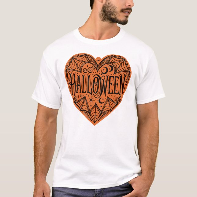 Camiseta Halloween Heart, Orange Heart Shape, Holiday (Frente)
