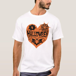 Camiseta Halloween Heart, Orange Heart Shape, Spider Web