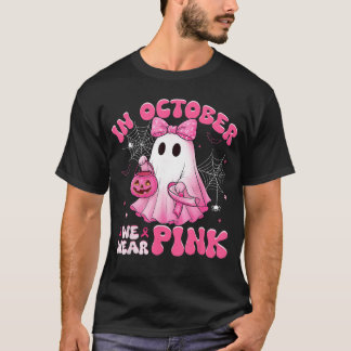 Camiseta Halloween in October We Wear Pink Breast Cancer Aw