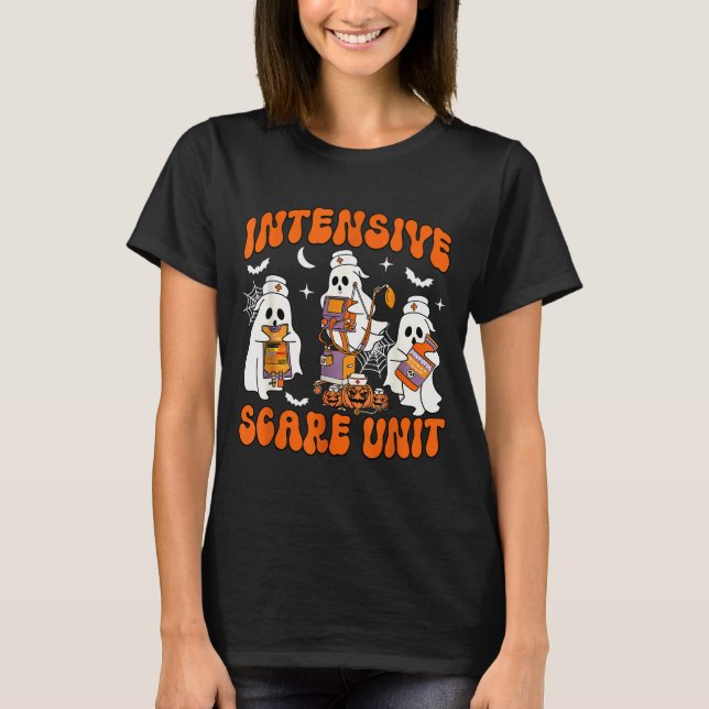 Camiseta Halloween Intensive Care E Unit Ghost Nurse Icu Nu (Frente)
