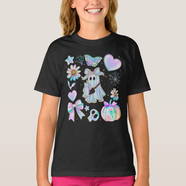 Camiseta Halloween-Iridescent tie dye Neon Ghost Girl (Frente)