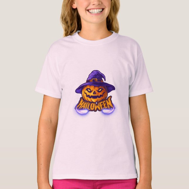 Camiseta Halloween Jack O’ Lantern, menina (Frente)