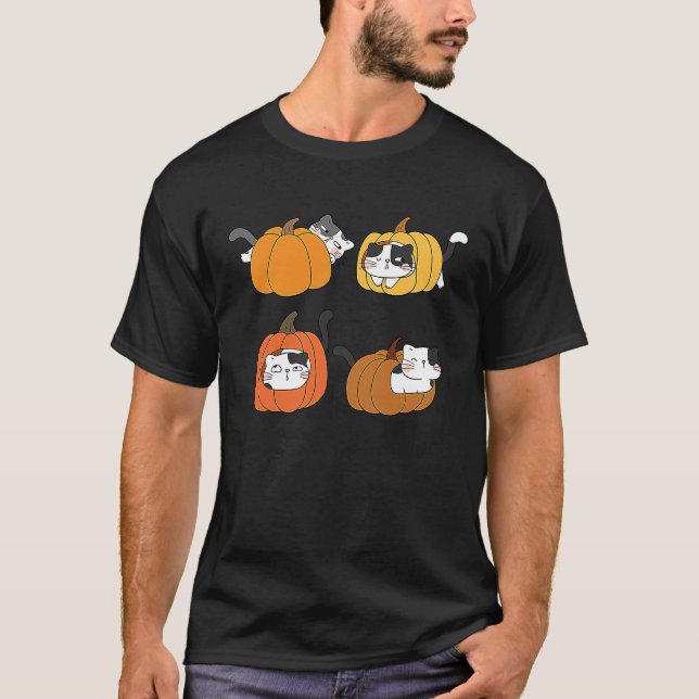 Camiseta Halloween Jack O Lantern Pumpkin Cat Full Moon (Frente)