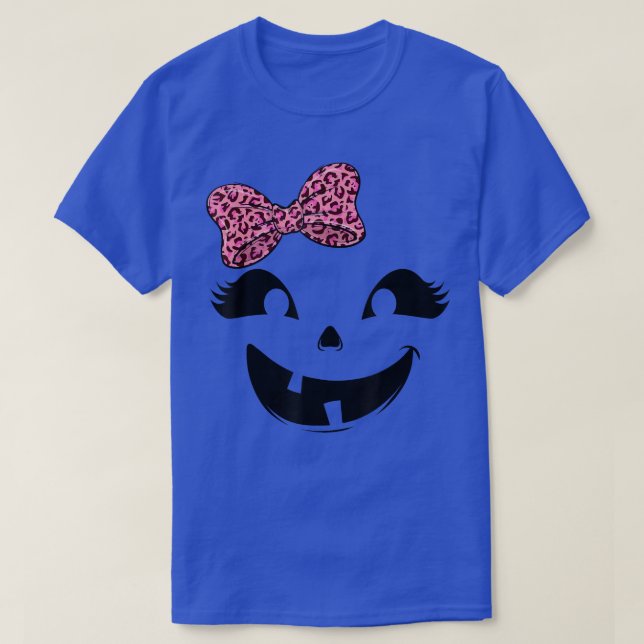 Camiseta Halloween Jack O Lantern Pumpkin Face Leopard Bow  (Frente do Design)