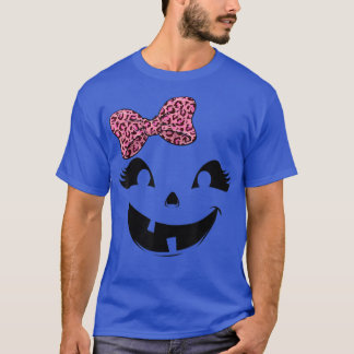 Camiseta Halloween Jack O Lantern Pumpkin Face Leopard Bow 