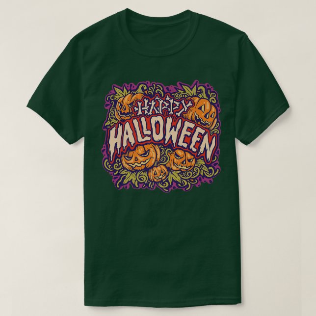 Camiseta Halloween Jack O Lantern Spooky Pumpkin (Frente do Design)