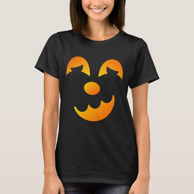Camiseta Halloween Jack-O-Lanterna Engraçado Rosto da Mulhe (Frente)