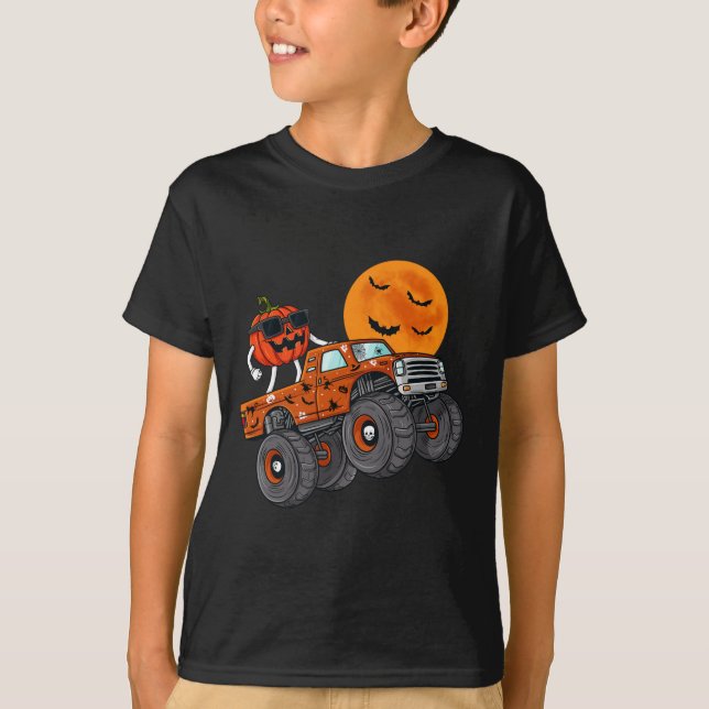Camiseta Halloween Jack O Lanterna Monster Truck Toddler Bo (Frente)