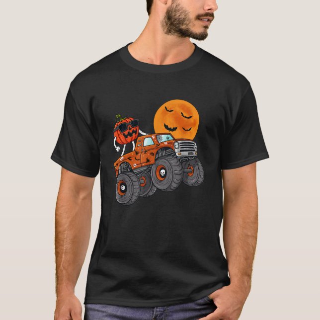 Camiseta Halloween Jack O Lanterna Monster Truck Toddler Bo (Frente)