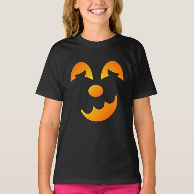 Camiseta Halloween Jack-o-lanterno Engraçado Rosto da Menin (Frente)
