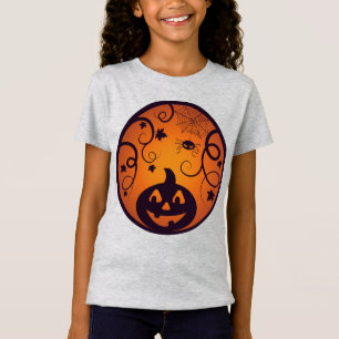 Camiseta Halloween Jack ou lanterna abóbora face e aranha